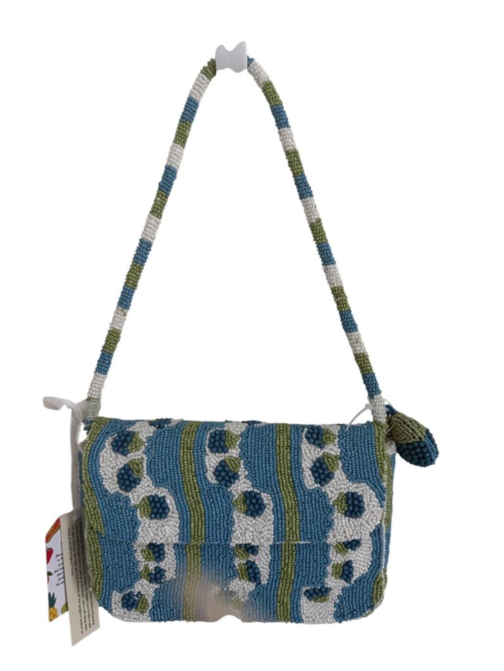 Beaded Bag Blueberries Blue White Stripes w Blueberry Charm Made in India NWT